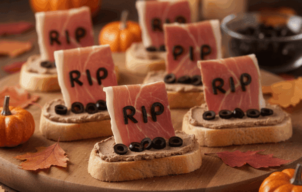 Cementerio de tostadas con jamón y paté